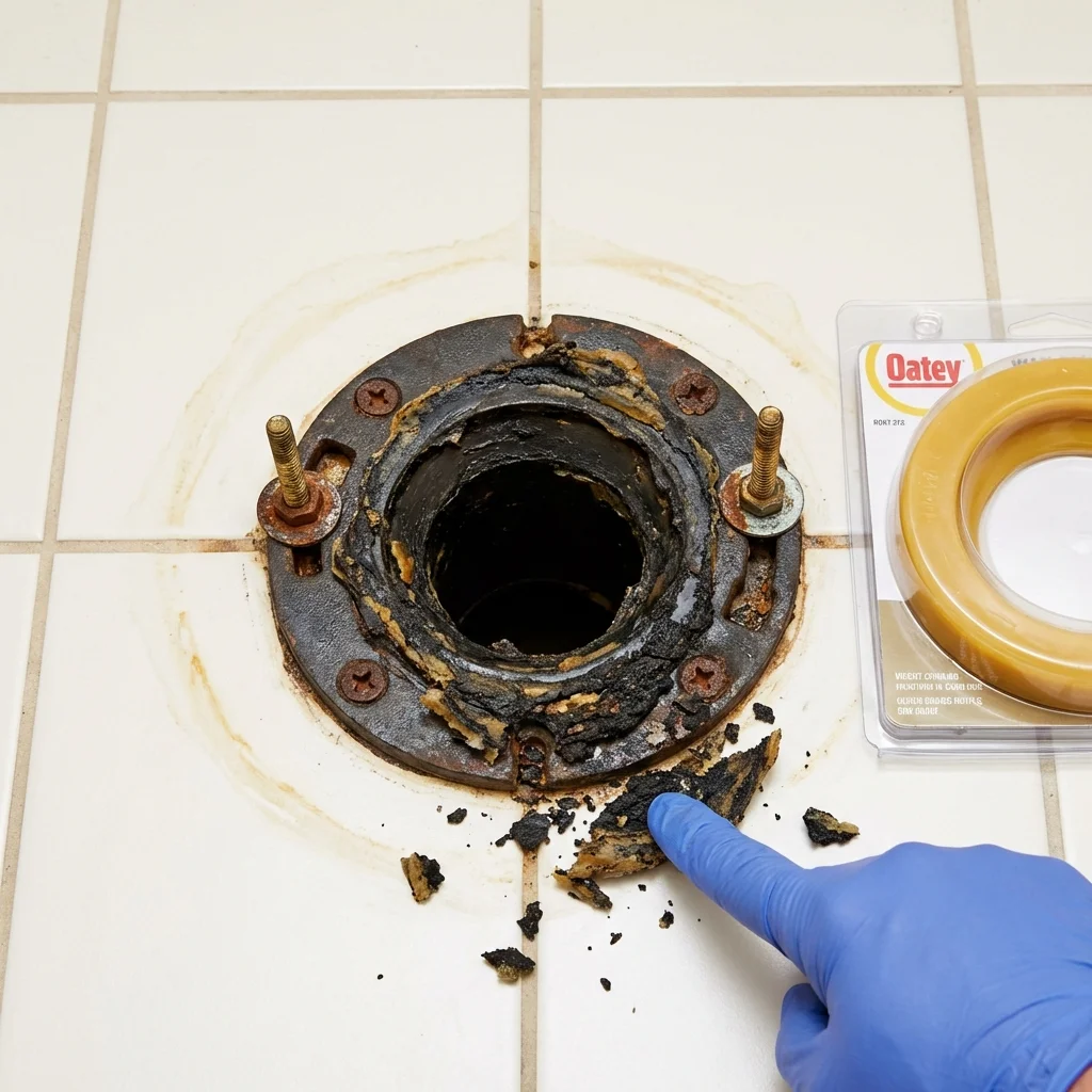 Failed wax ring showing water seepage at the base of a toilet in a Linden, NJ home