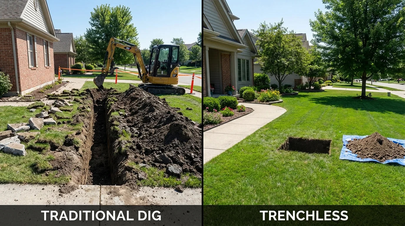 Trenchless sewer repair with minimal yard damage versus traditional excavation in Linden, NJ